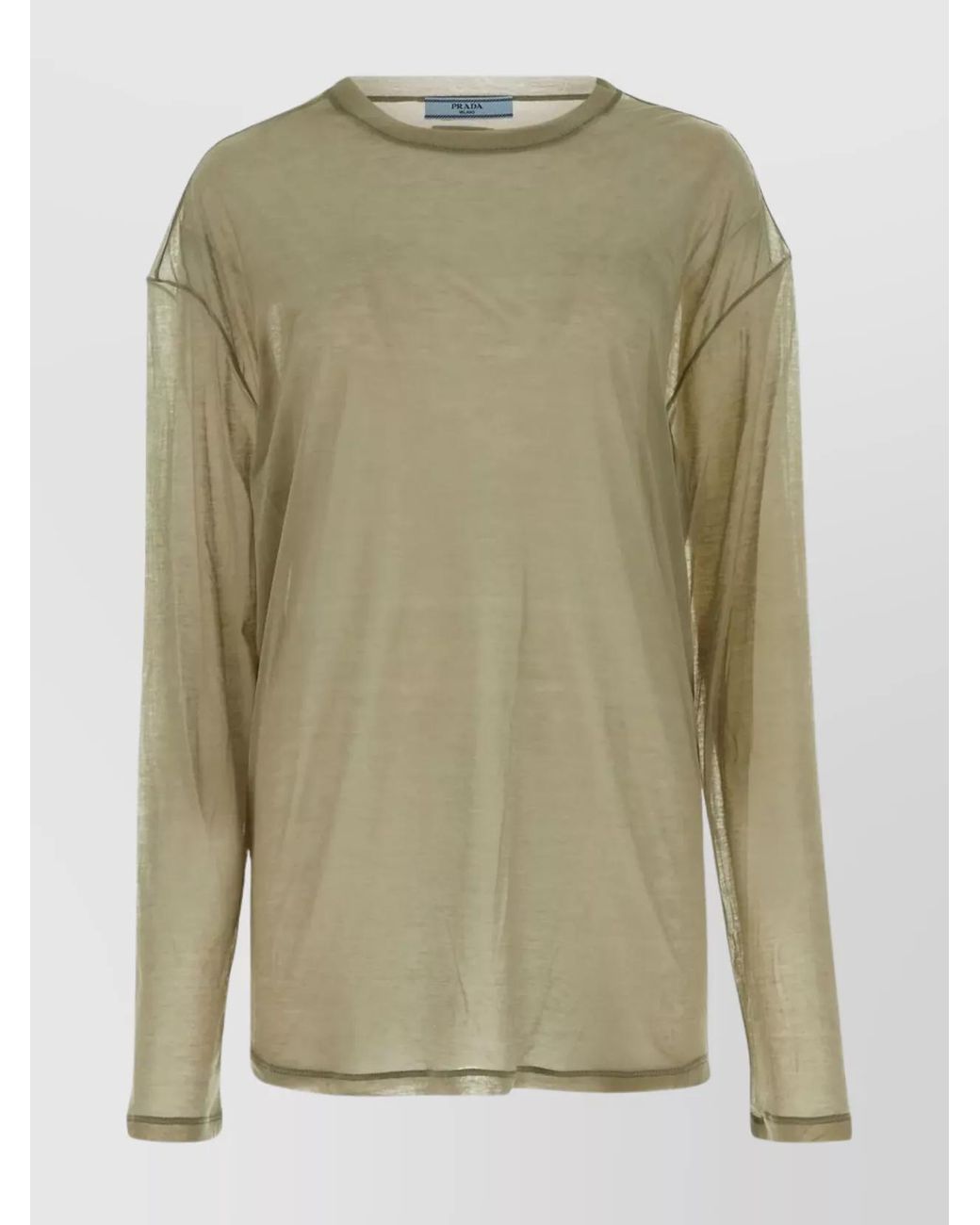 Prada Green Silk Blend Oversized Long-Sleeve T-Shirt