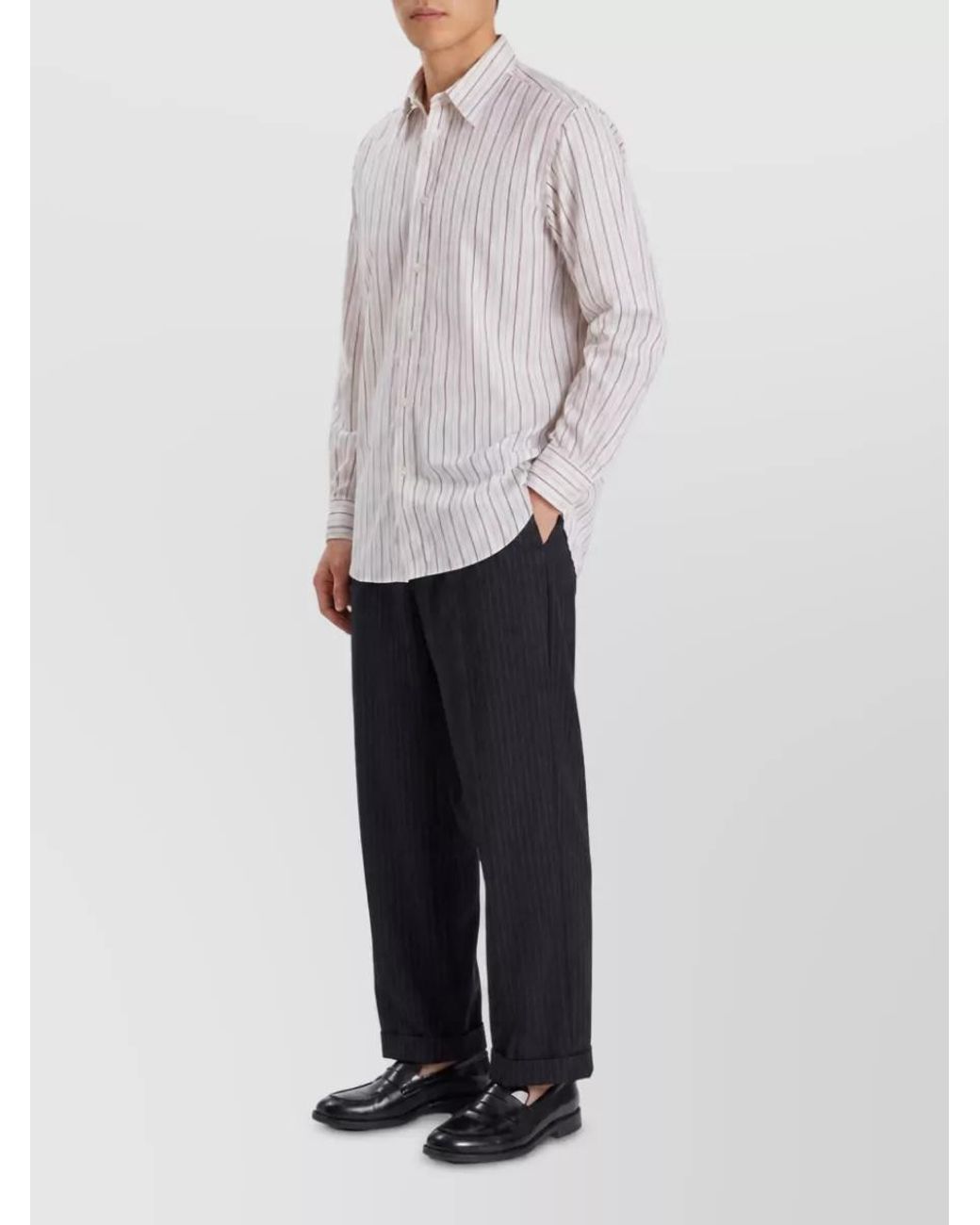 Barena White Striped Long-Sleeve Shirt for men