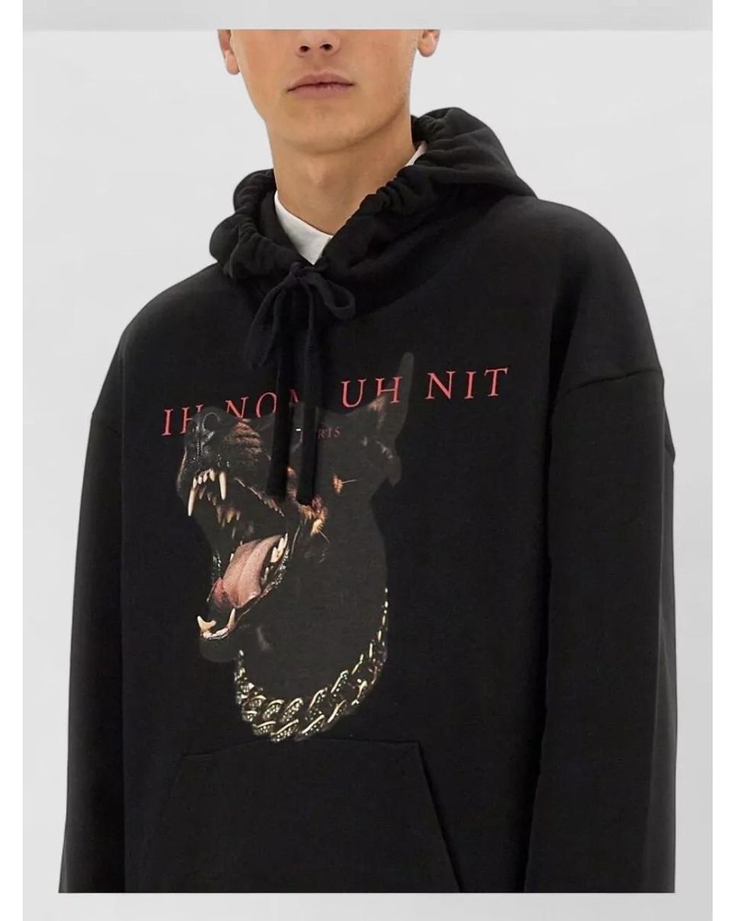 Ih Nom Uh Nit Black Printed Cotton Hoodie for men