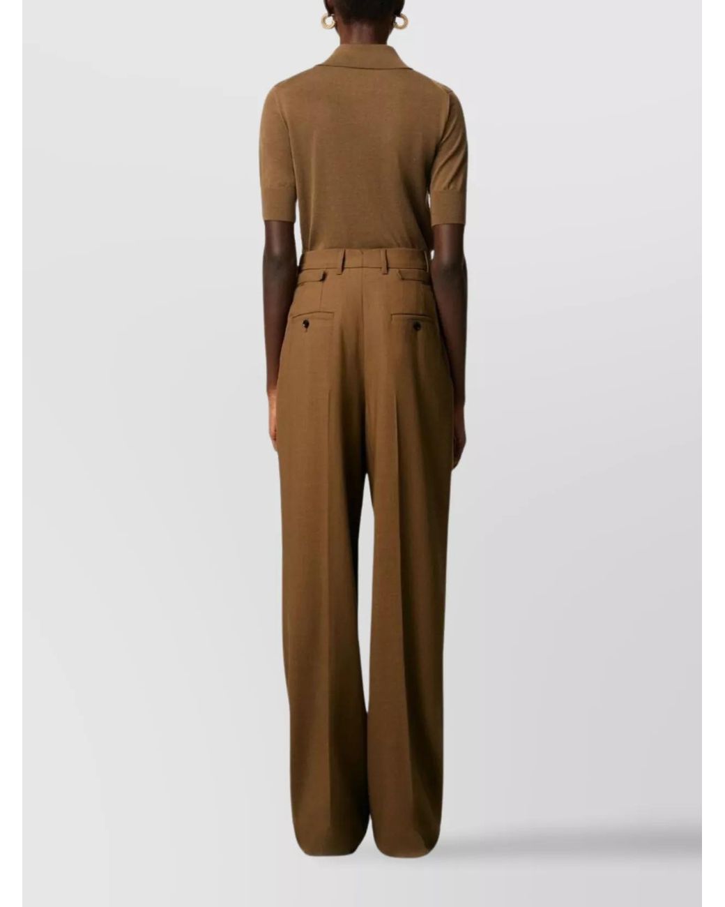AMI Brown Virgin Wool High-Rise Wide-Leg Trousers