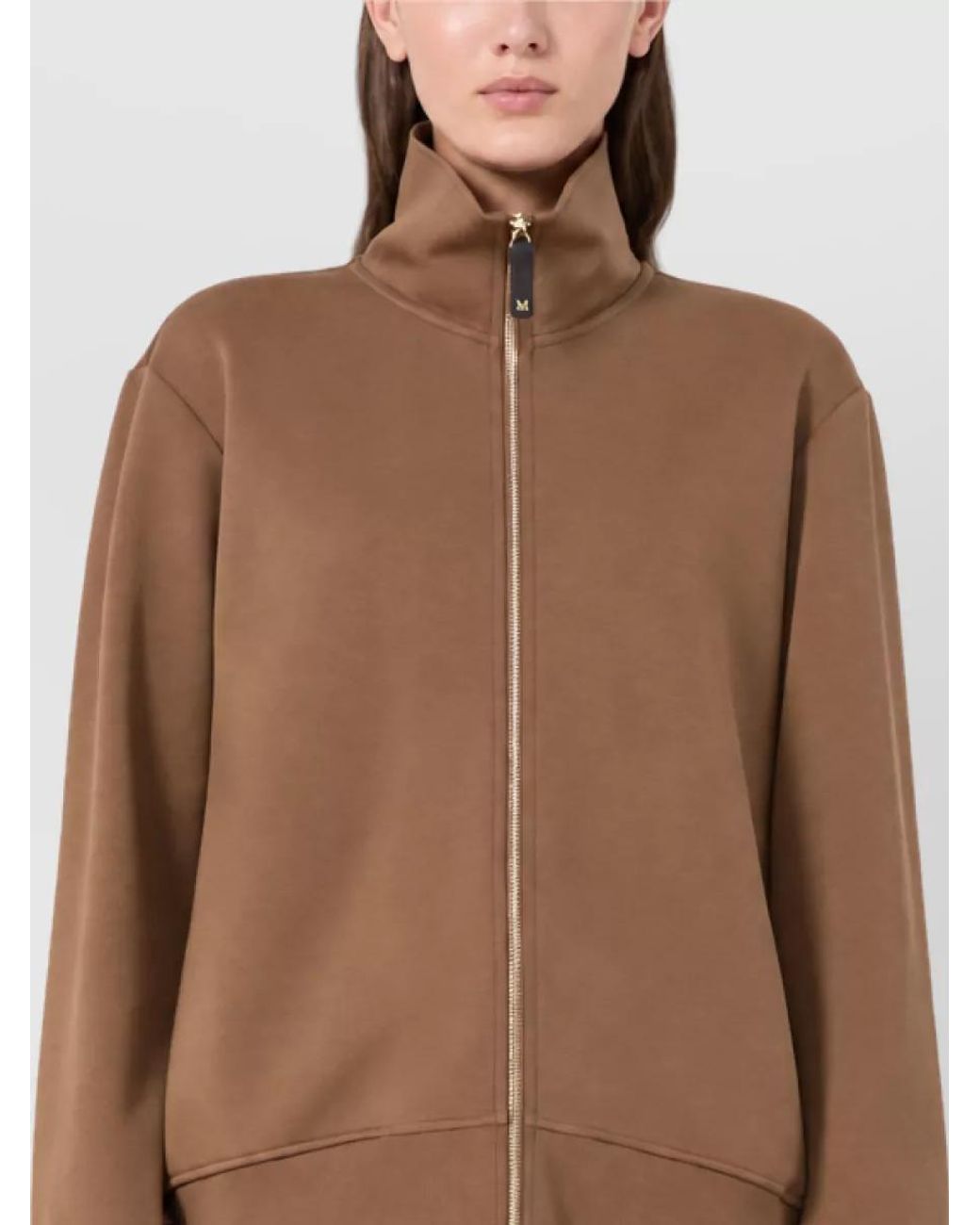 Max Mara Brown High-Neck Zip-Up Sweatshirt