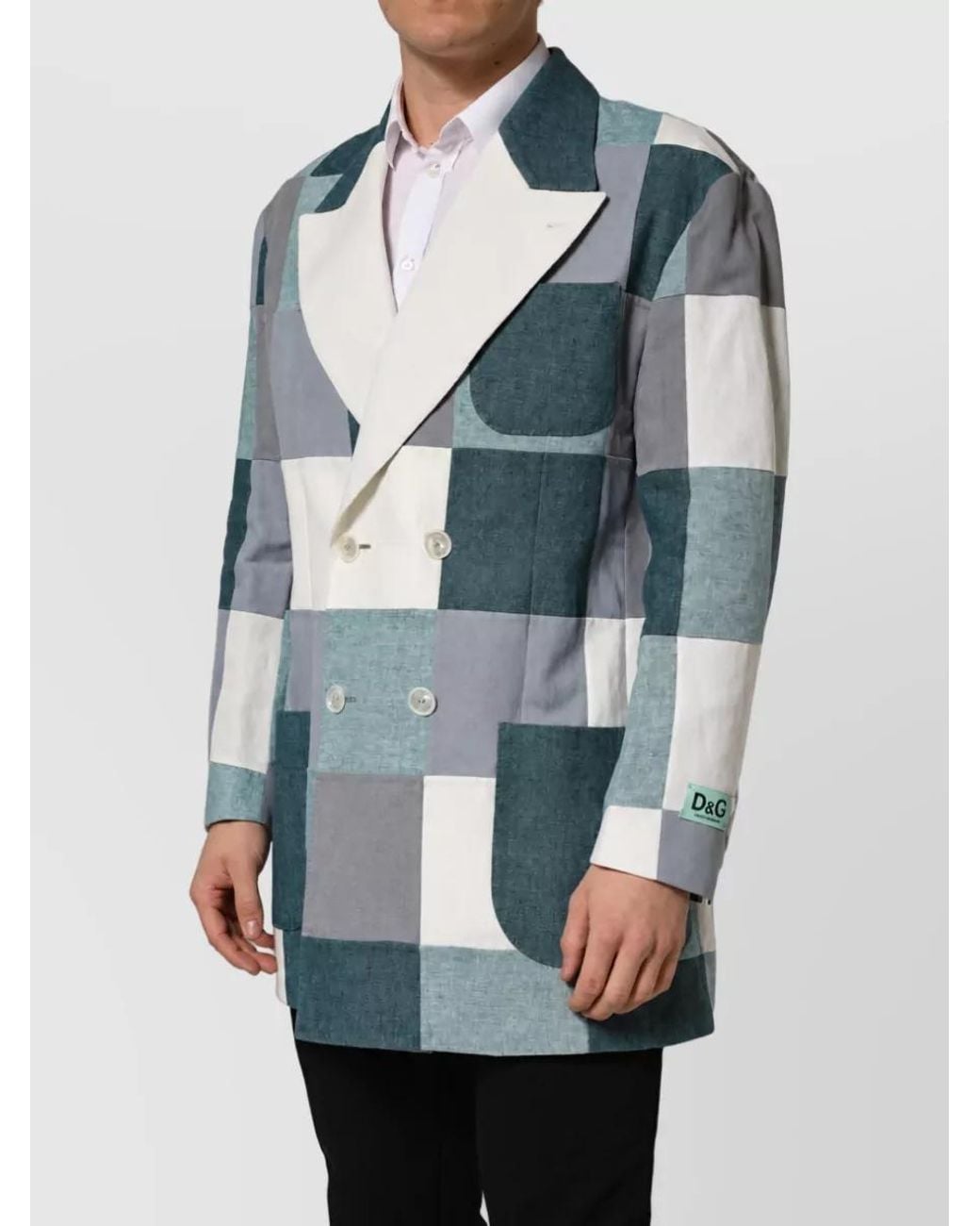 Dolce & Gabbana Blue Linen Patchwork Double Breasted Jacket for men