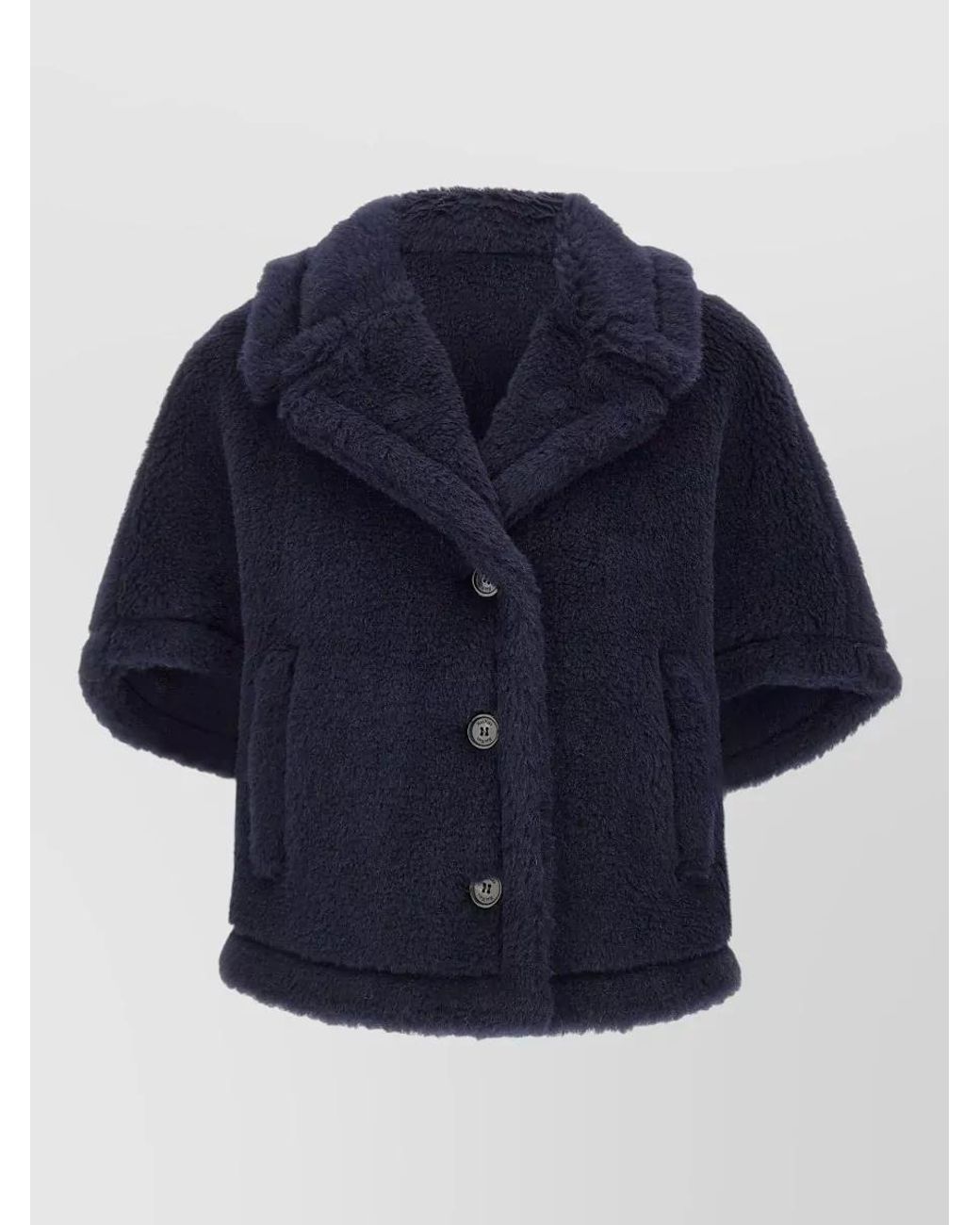 Max Mara Blue Silk Alpaca Virgin Wool Teddy Cape