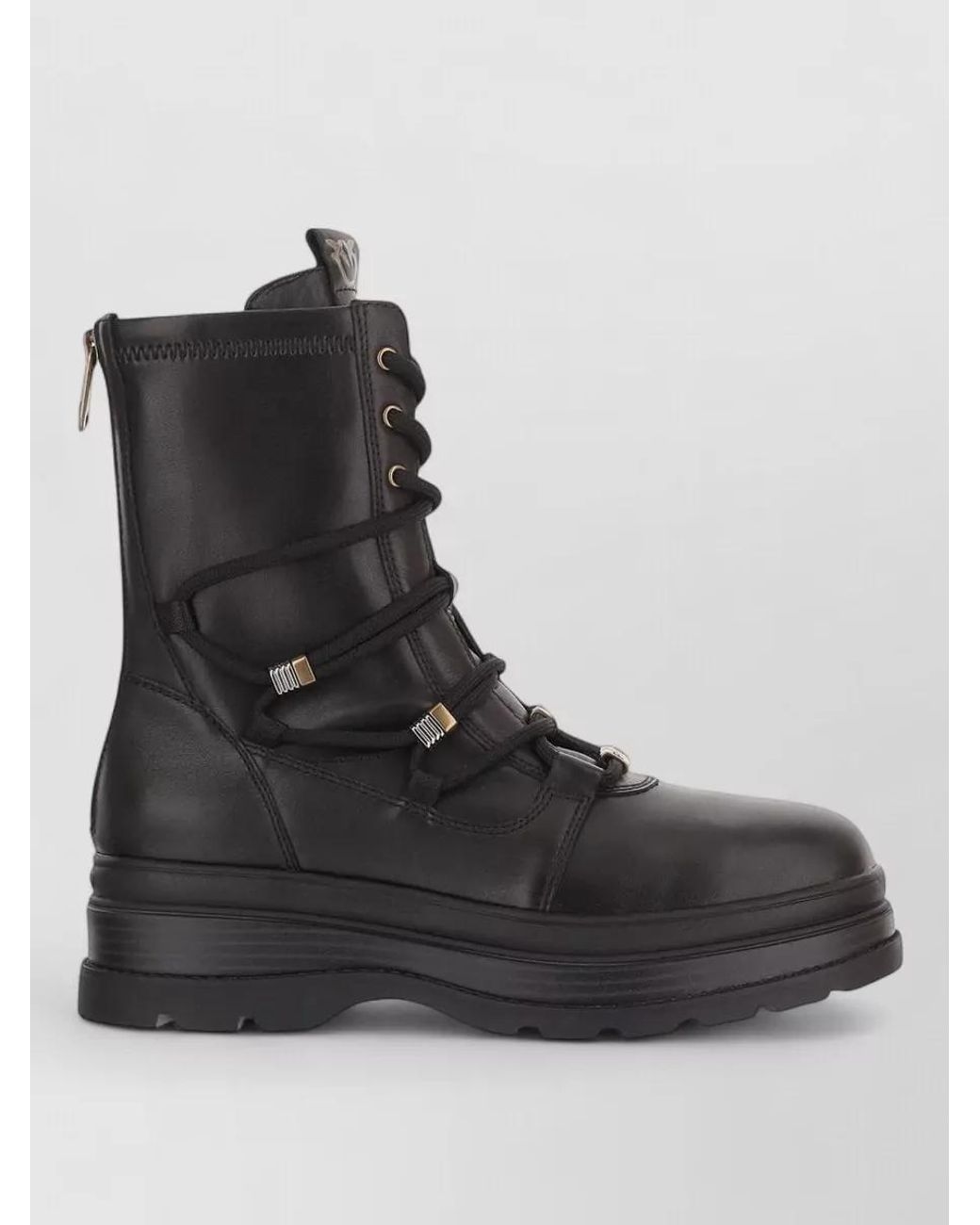 Pinko Black Leather Logo-Print Lace-Up Platform Boots