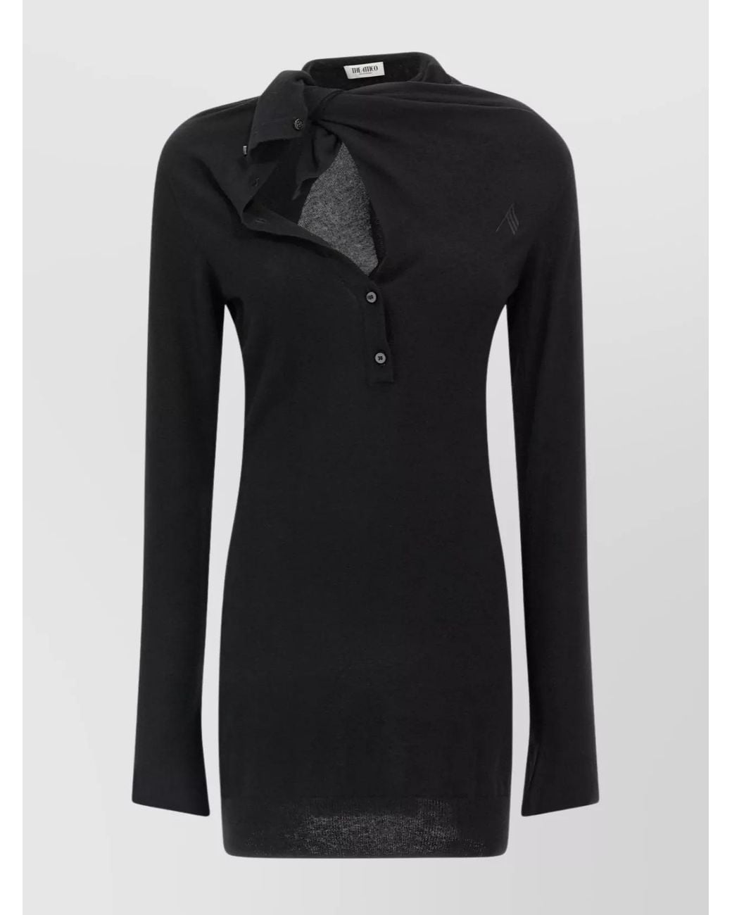 The Attico Black Cashmere Wool Asymmetric Long-Sleeve Mini Dress