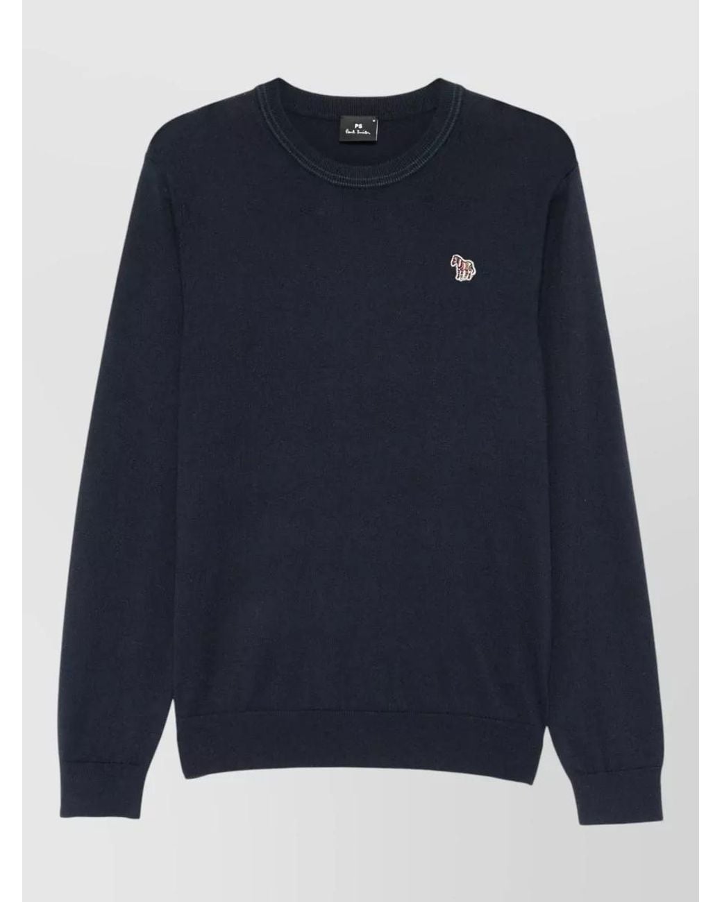 Paul Smith Blue Fine-Knit Wool-Blend Crew-Neck Long-Sleeve Sweater for men