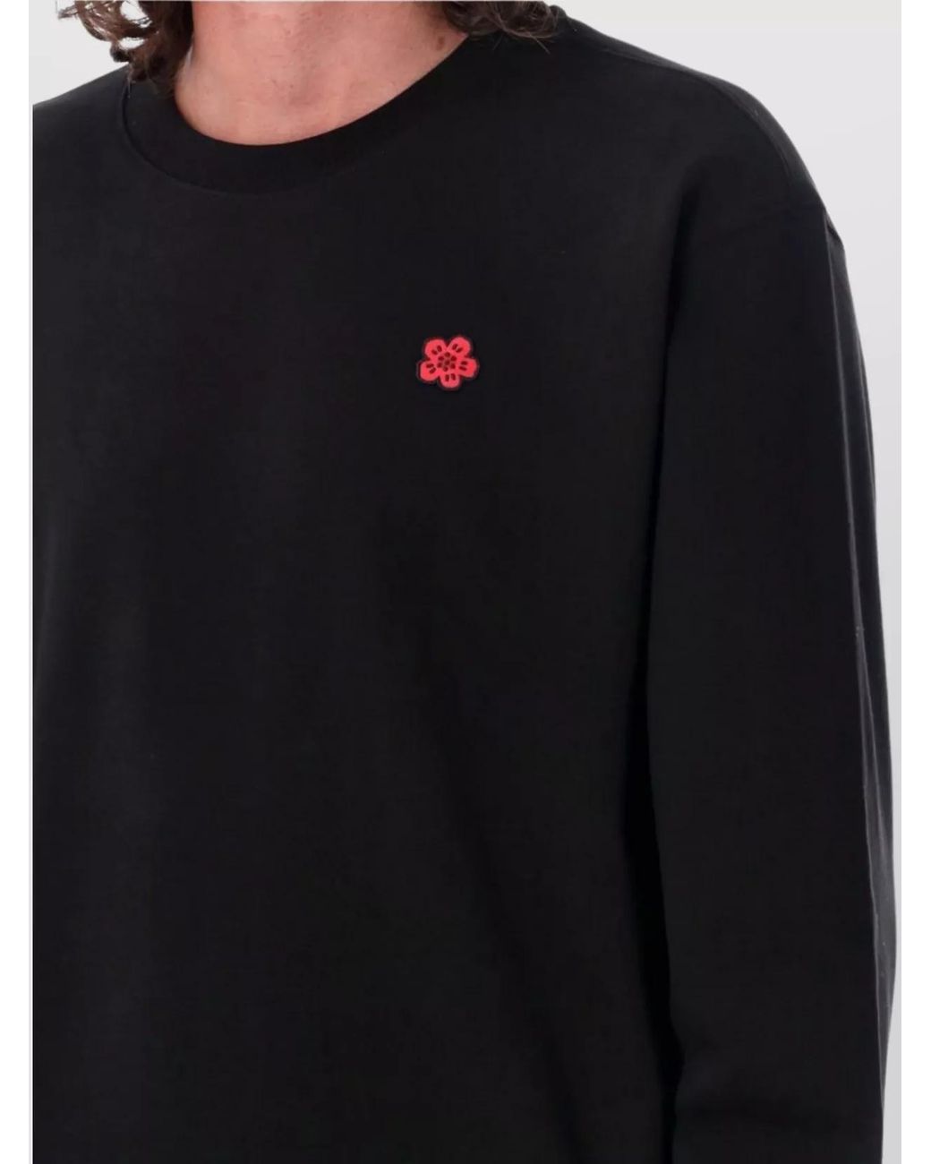 KENZO Black Flower Crewneck With Ribbed Cuffs And Hem for men