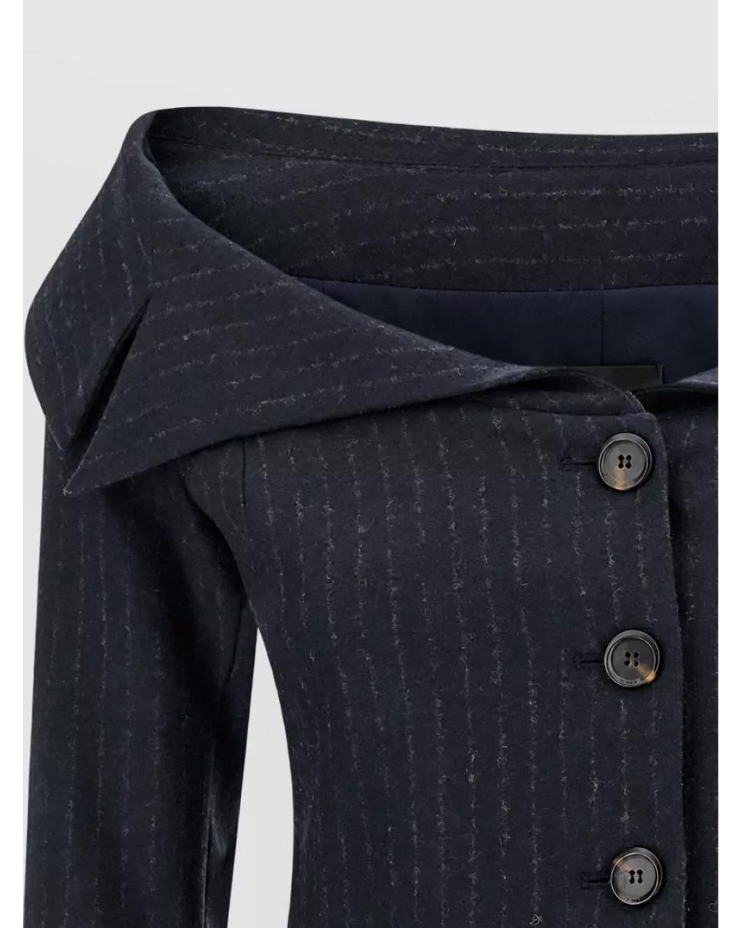 Pinko Blue Pinstripe Off-The-Shoulder Blazer