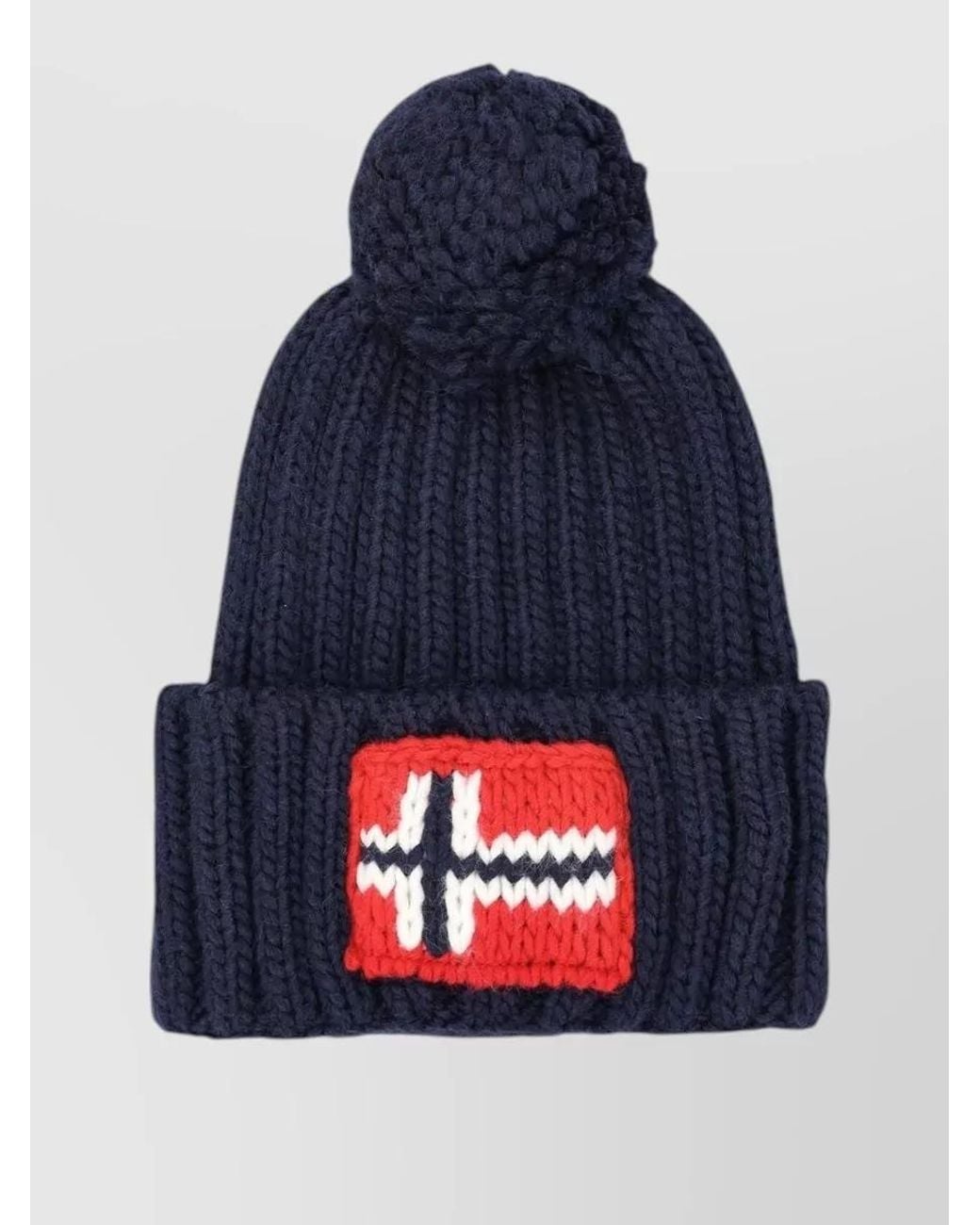 Napapijri Blue Ribbed Pom-Pom Beanie for men