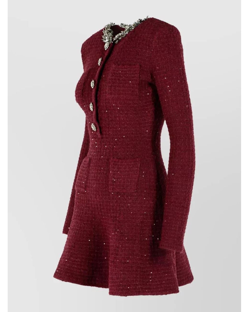 Self-Portrait Red Embellished Tweed Mini Dress