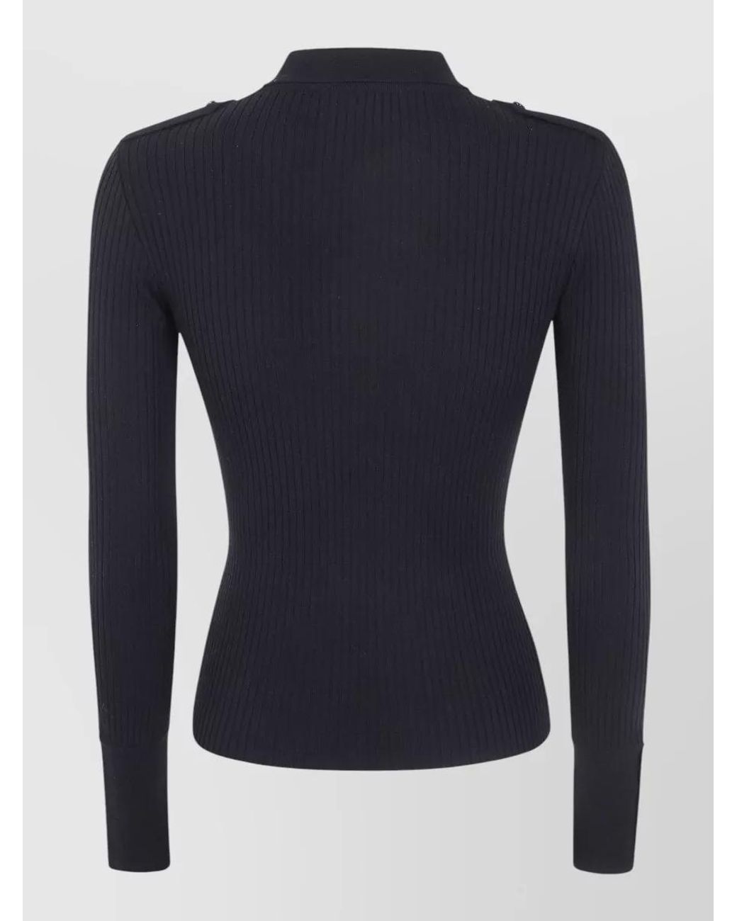 Courreges Blue Ribbed Knit Long Sleeve Polo Top