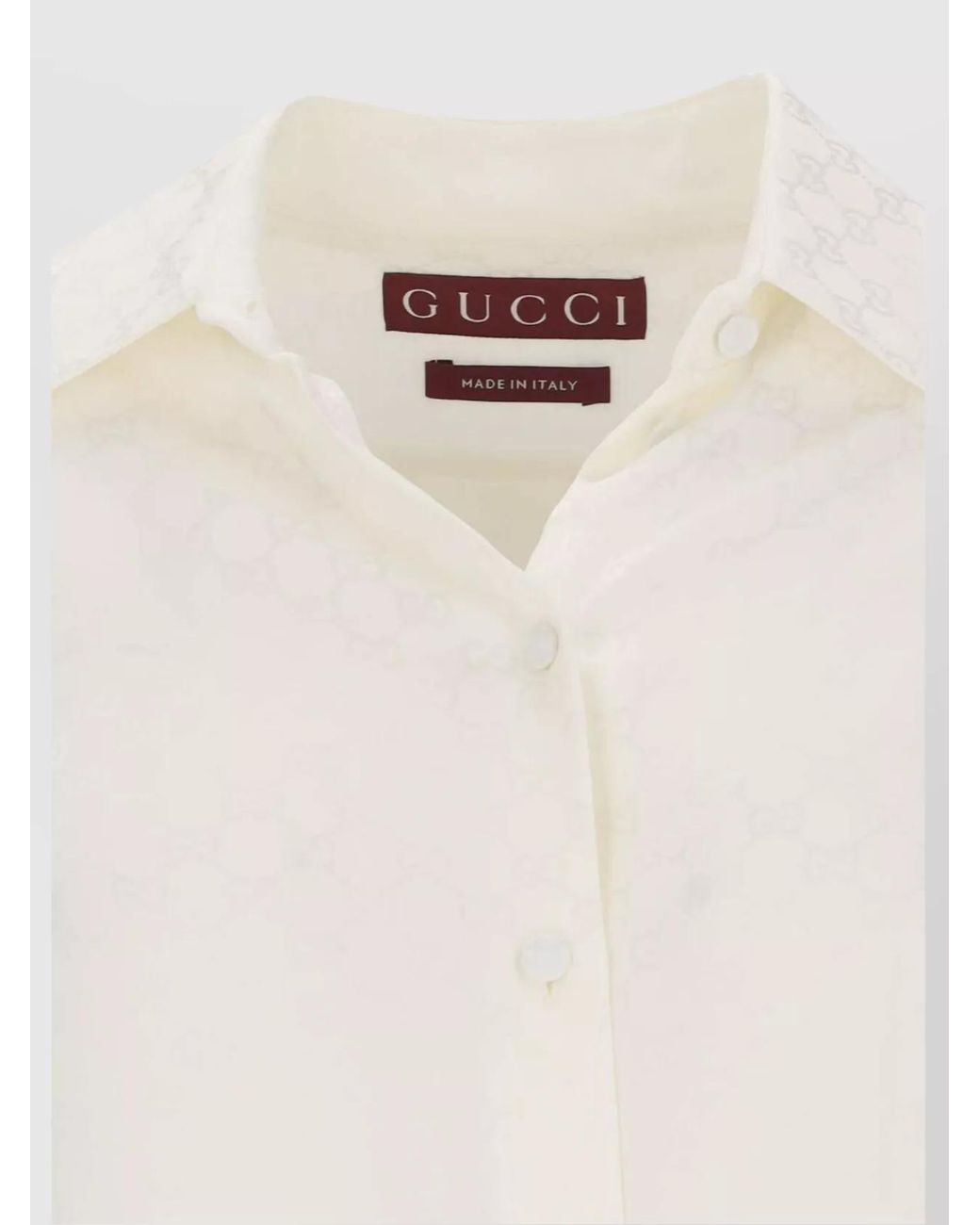 Gucci White Structured Collar Long Sleeve Top