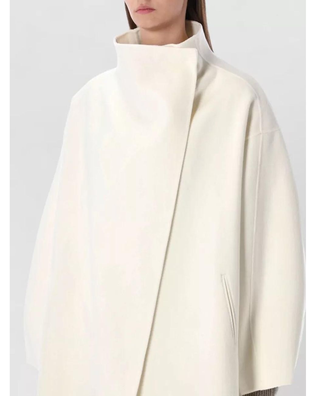 Frankie Shop Natural Wool Maxi Oversized Funnel Neck Coat