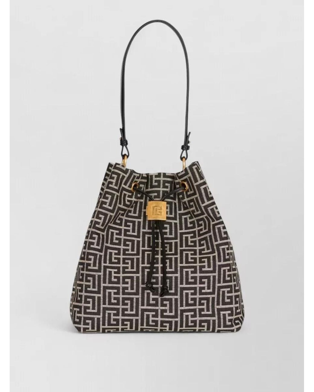 Balmain White Sync Monogram Bucket Bag