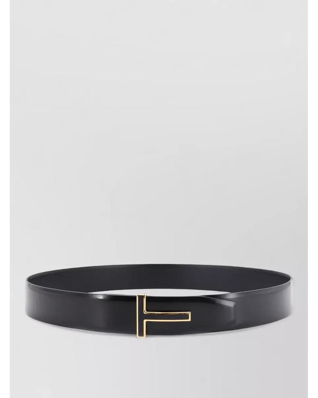 Tom Ford Gray Leather Logo Buckle Belt for men