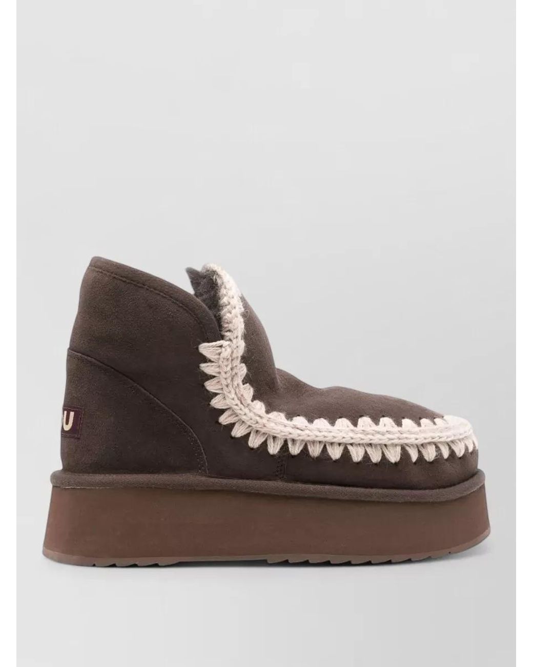 Mou Brown Shearling-Lined Whipstitch Ankle Slippers