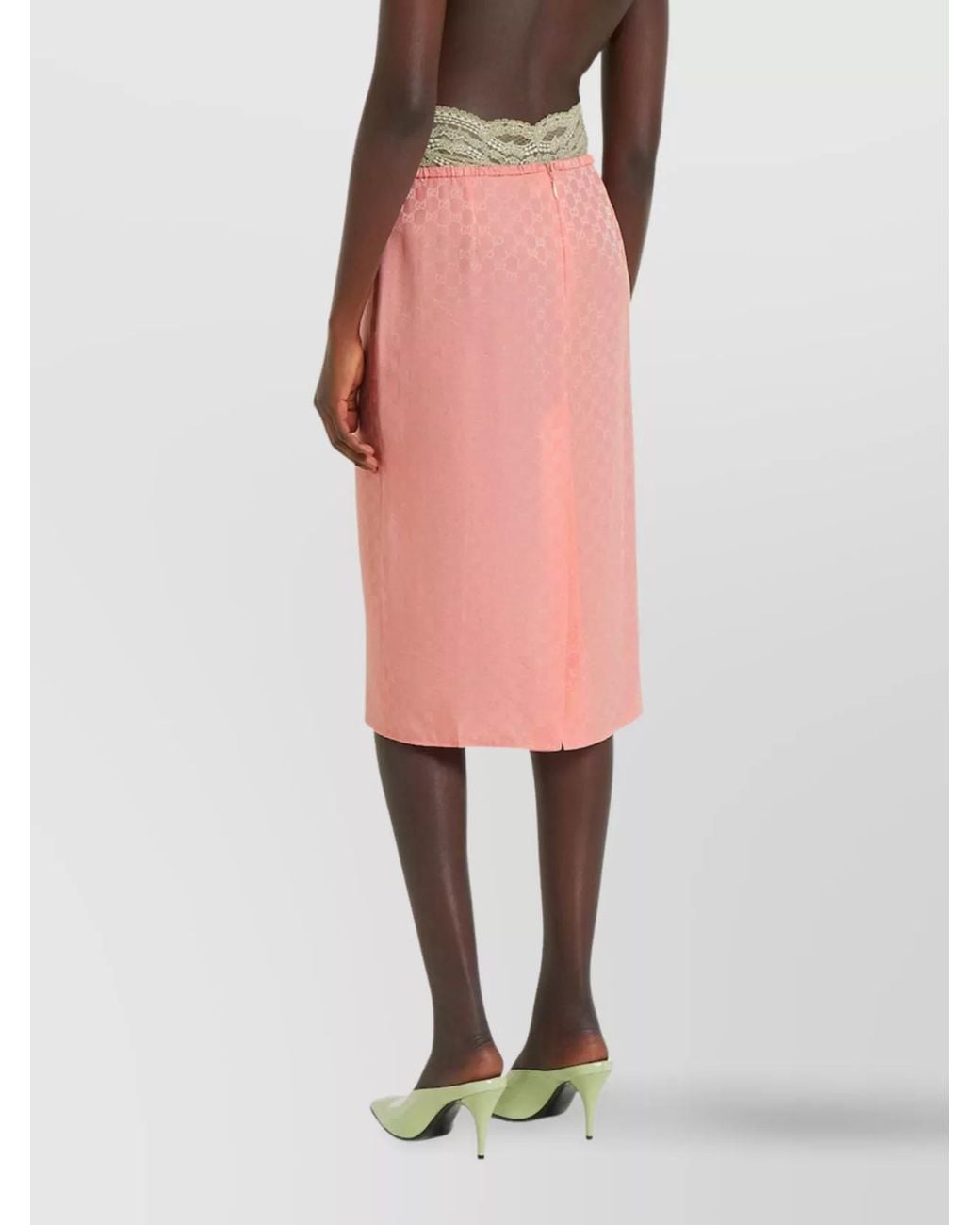Gucci Pink Silk Gg Jacquard Straight Skirt