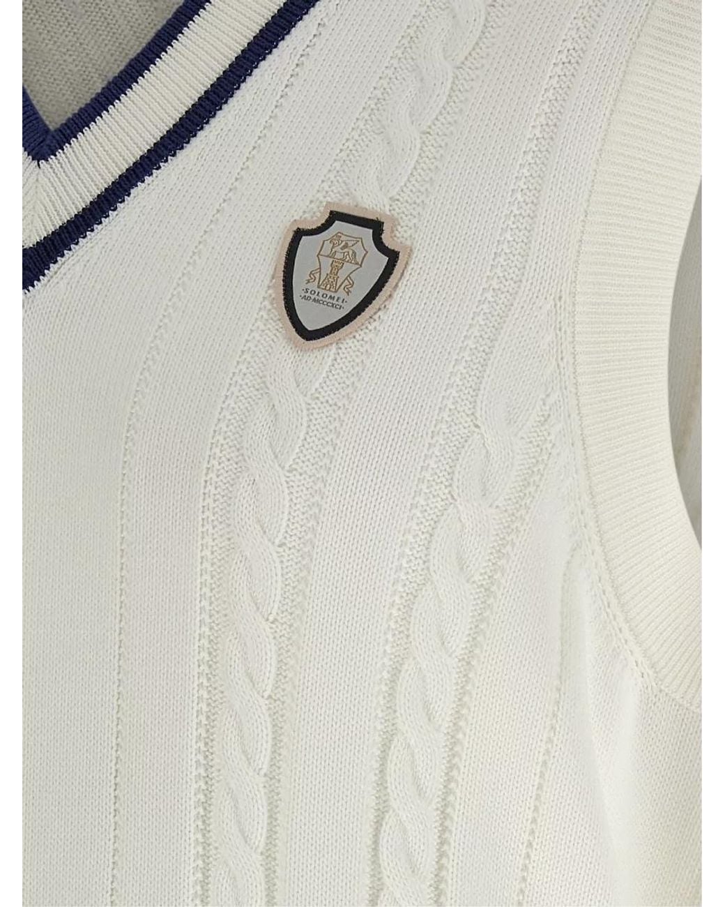Brunello Cucinelli White Braided Cotton V-Neck Vest for men