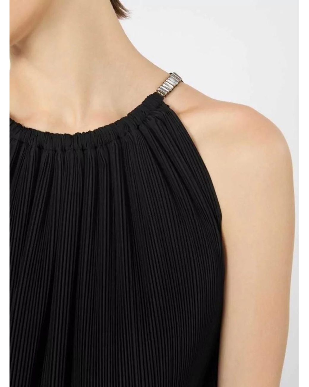 Max Mara Black Silk Pleated Halterneck Sleeveless Mini Dress