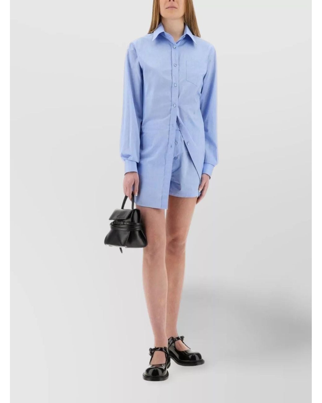 Moschino Blue Cotton Poplin Shirt Jumpsuit