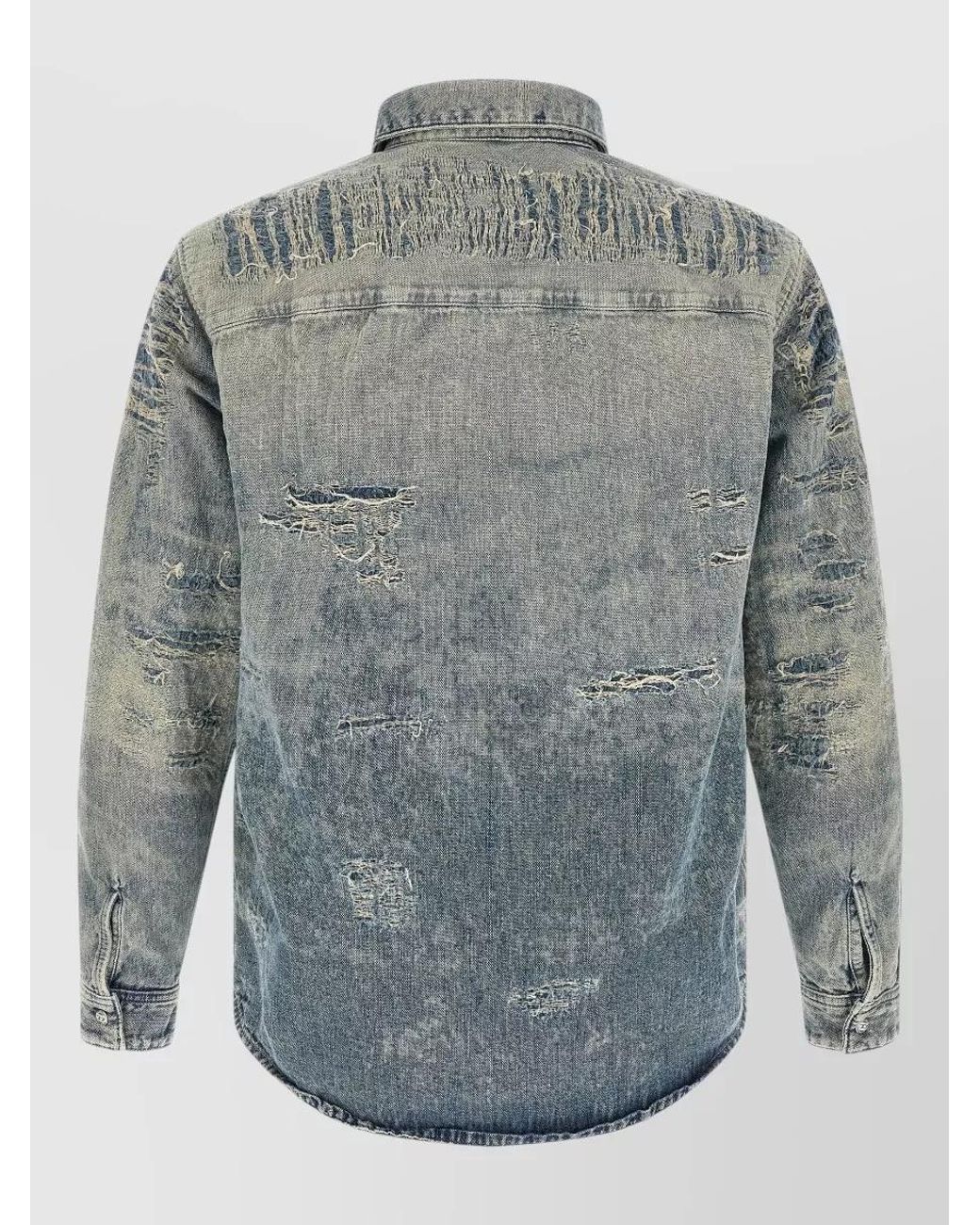 DIESEL Gray Denim Distressed Long-Sleeve Shirt for men