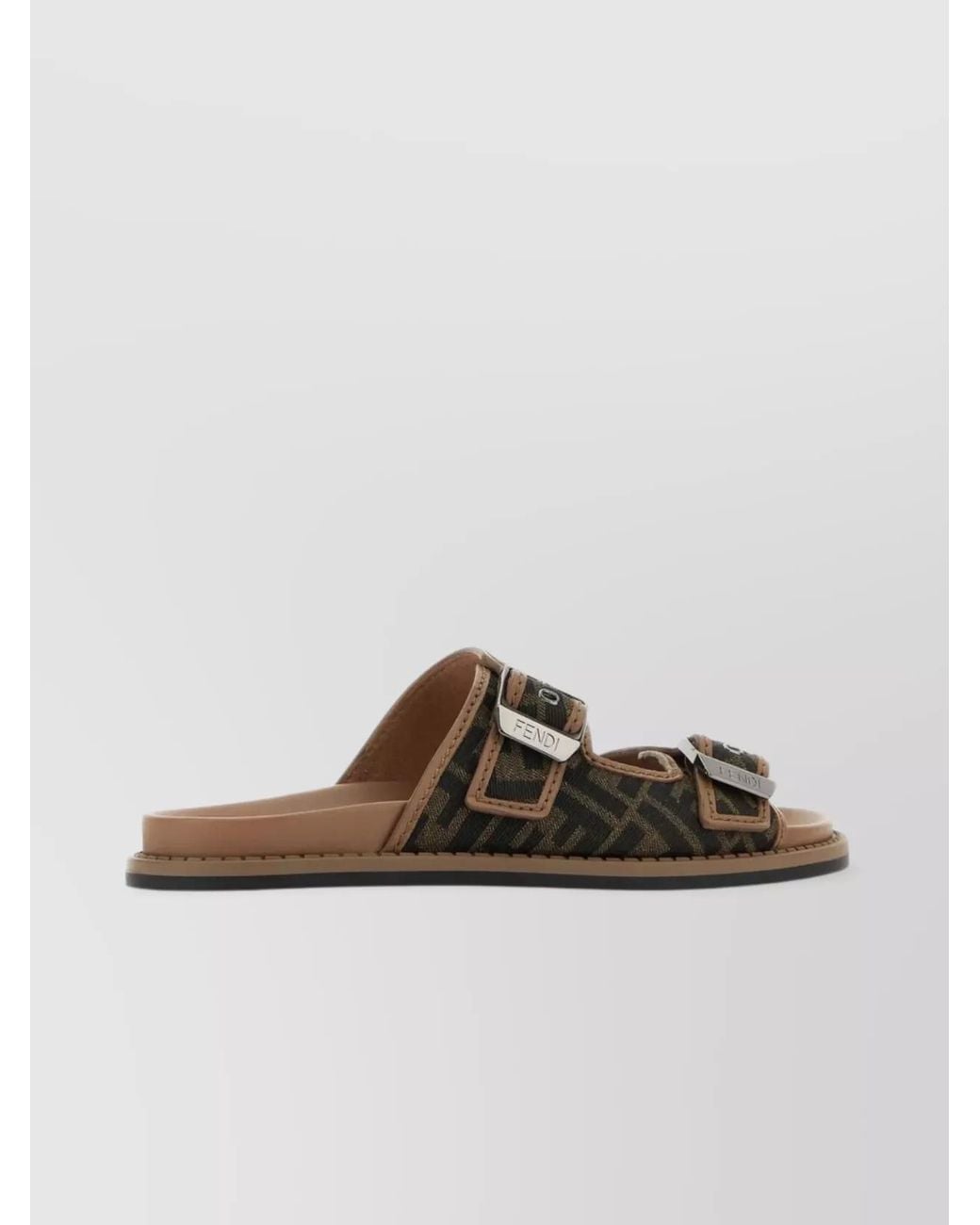 Fendi Black Leather Ff Logo-Print Sandals for men