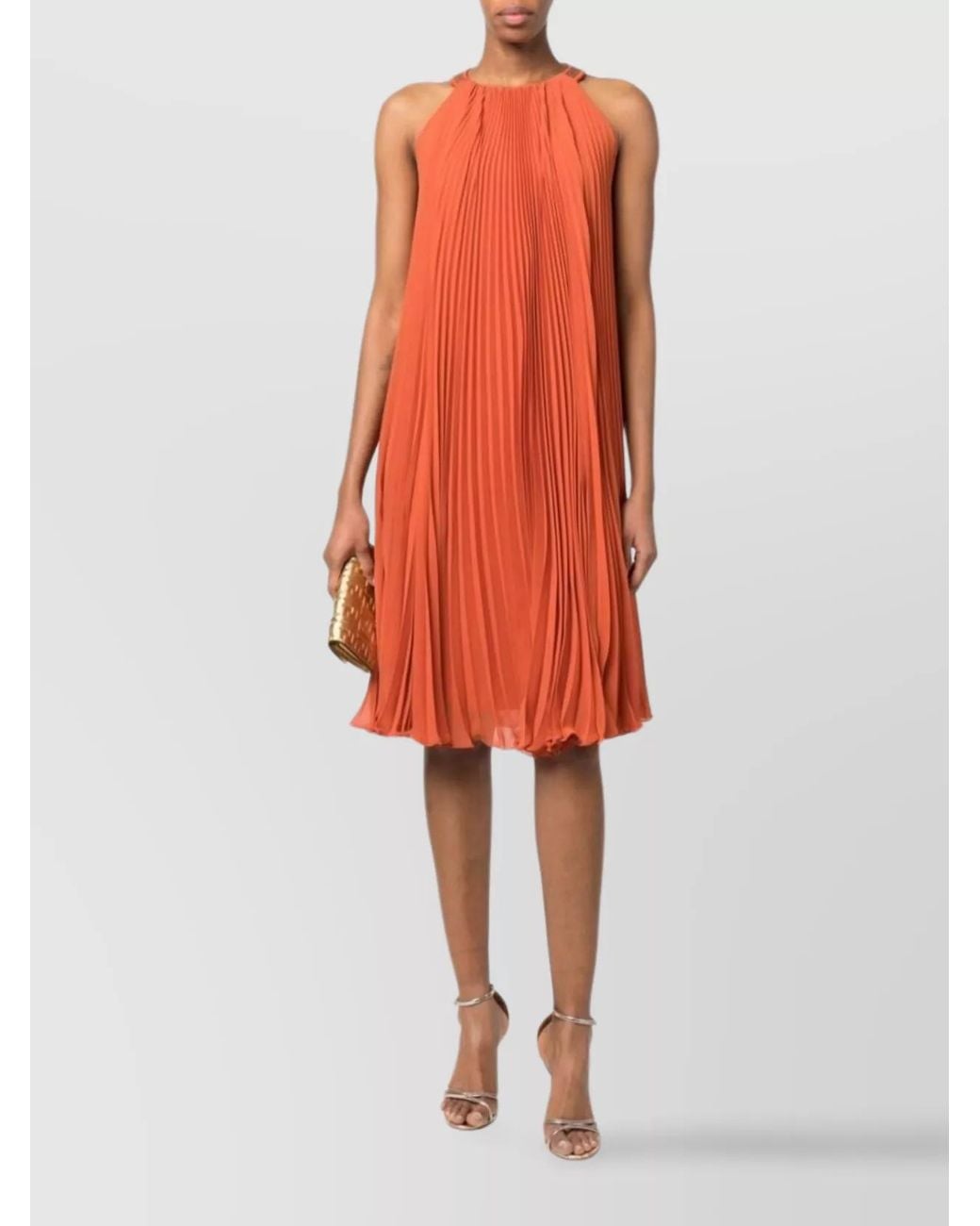 Max Mara Red Pleated Bead Embellished Sleeveless Midi Dress