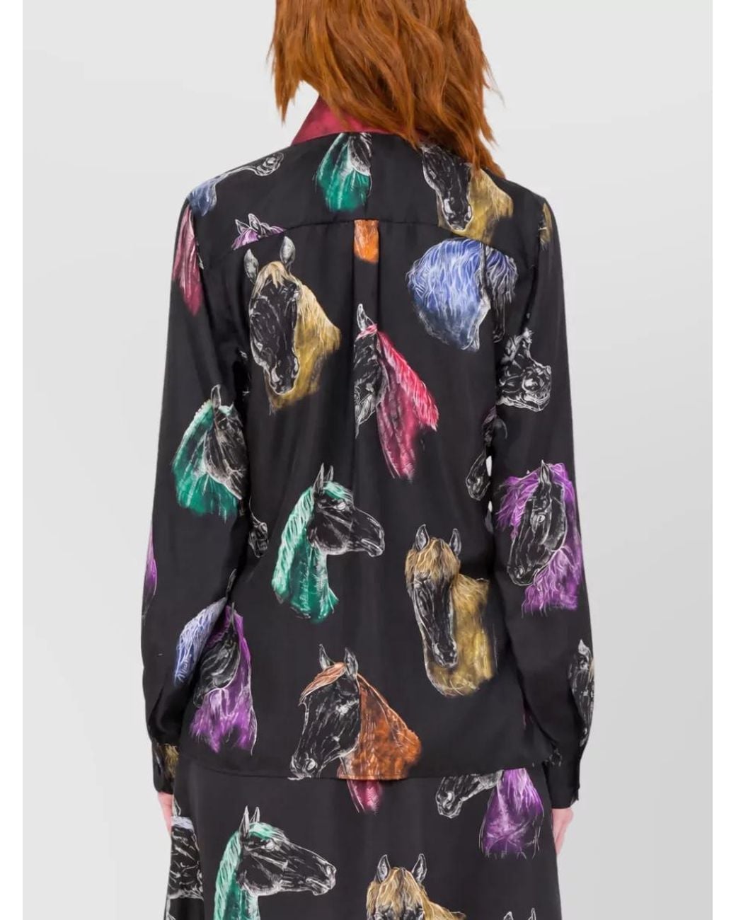 Moschino Multicolor Silk Horse Print Long-Sleeve Shirt
