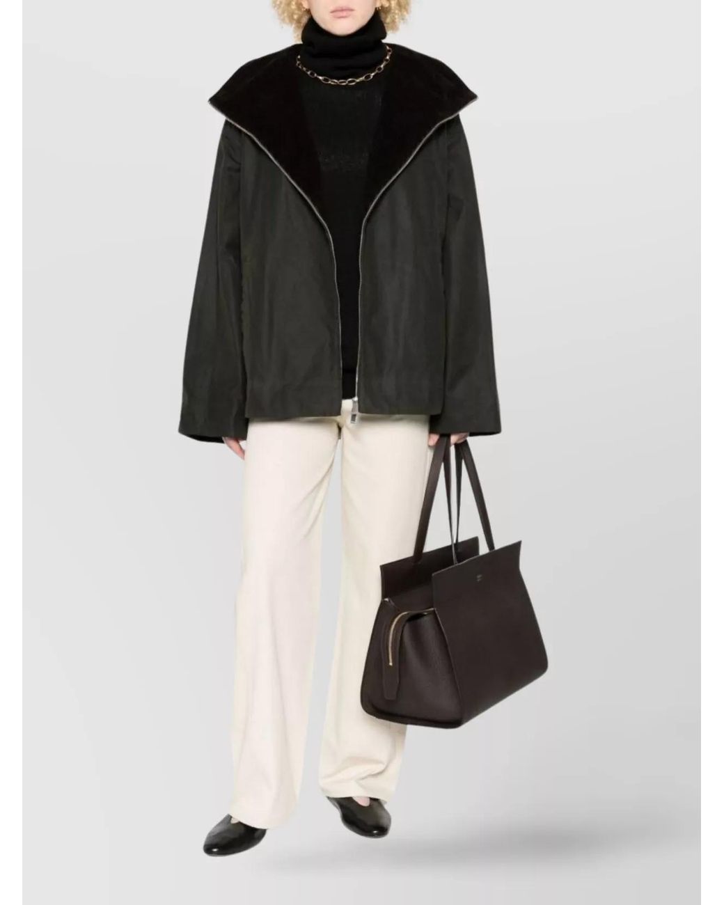 Totême Black Organic Cotton Corduroy Collar Oversized Jacket