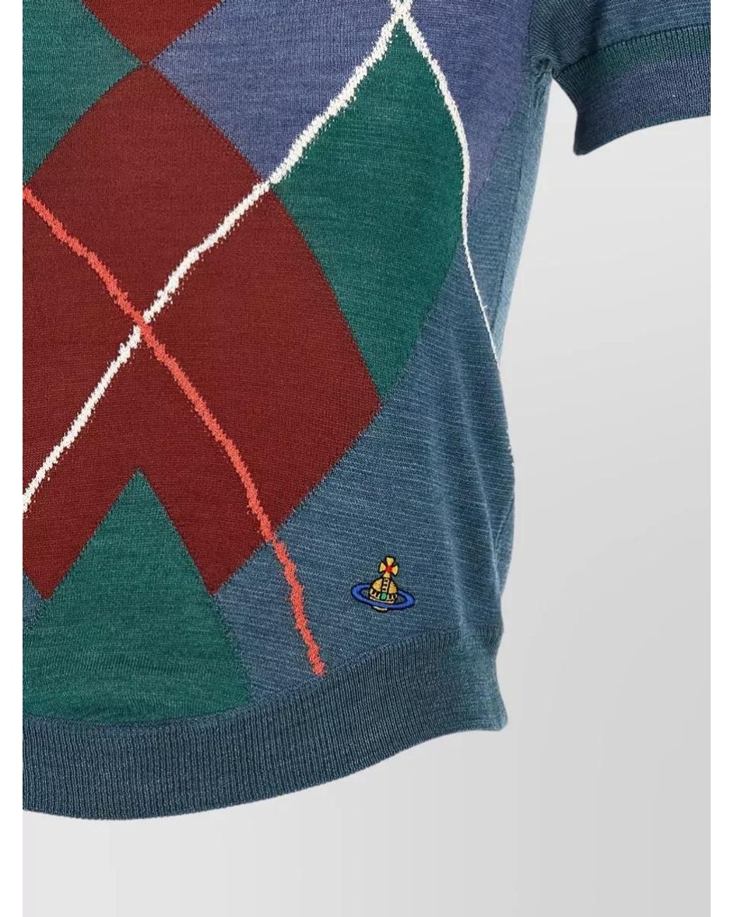 Vivienne Westwood Blue Wool Argyle Short-Sleeve Sweater