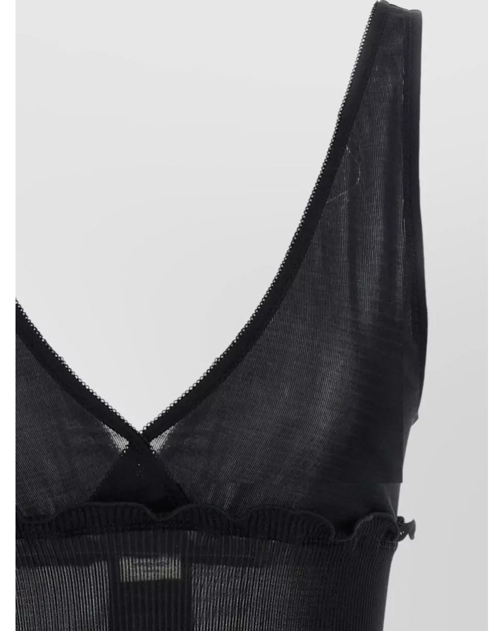 Saint Laurent Black Silk Ribbed Lace Trim Tank Top