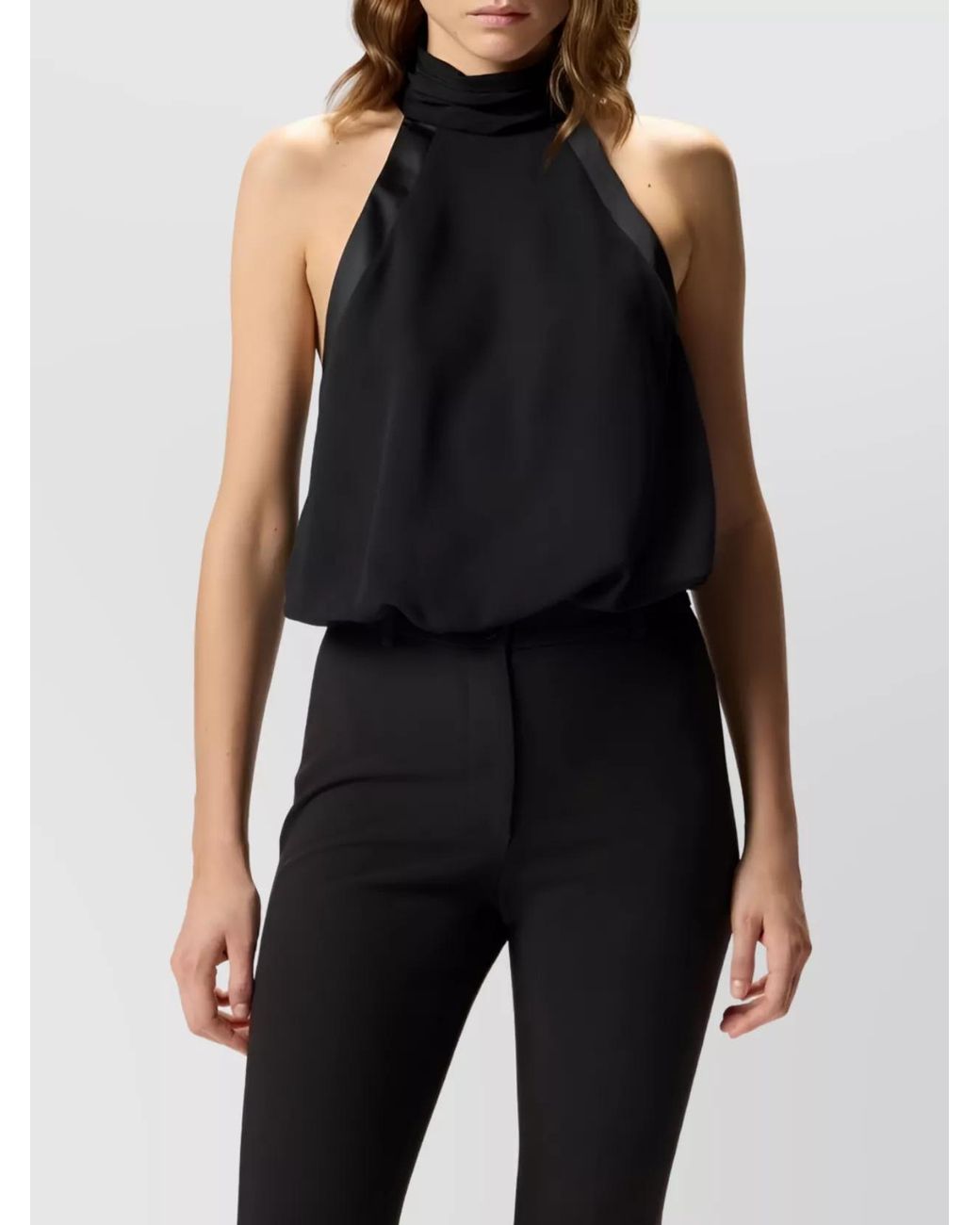 Pinko Black Halter Neck Top With High Collar