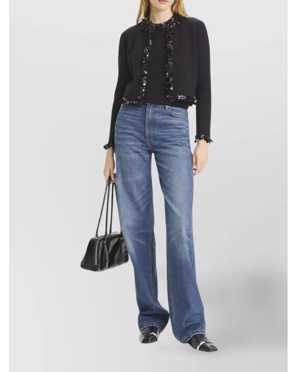Tory Burch Black Sequin Trim Wool-Cashmere Cardigan