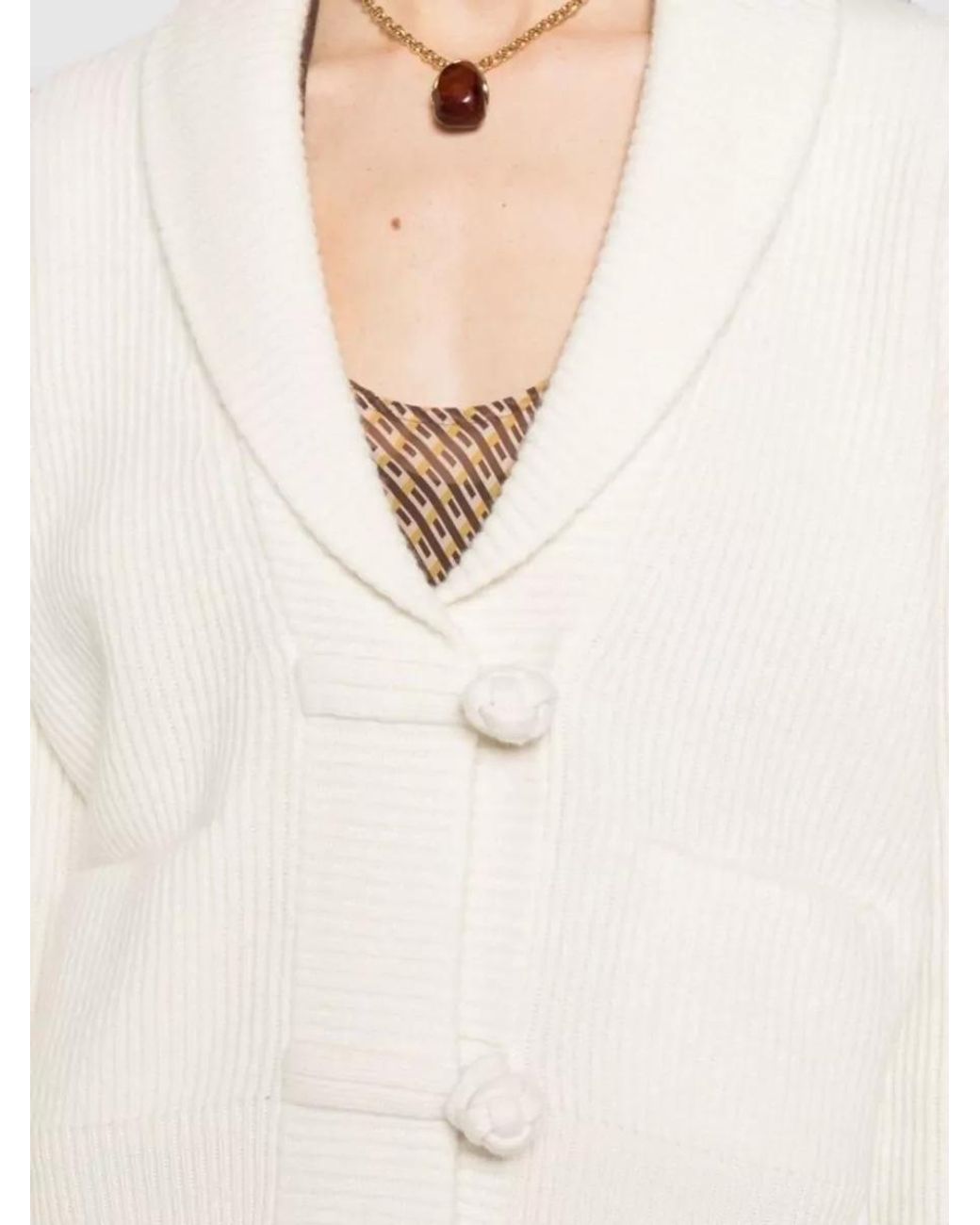 Forte_forte Natural Ribbed Cashmere Blend Shawl Collar Cardigan