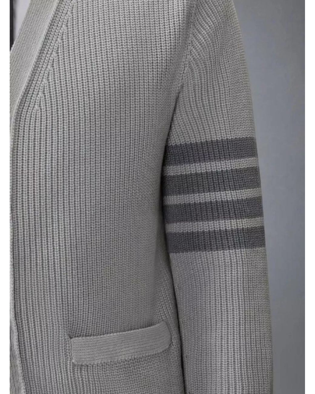 Thom Browne Gray Cotton V-Neck Cardigan for men