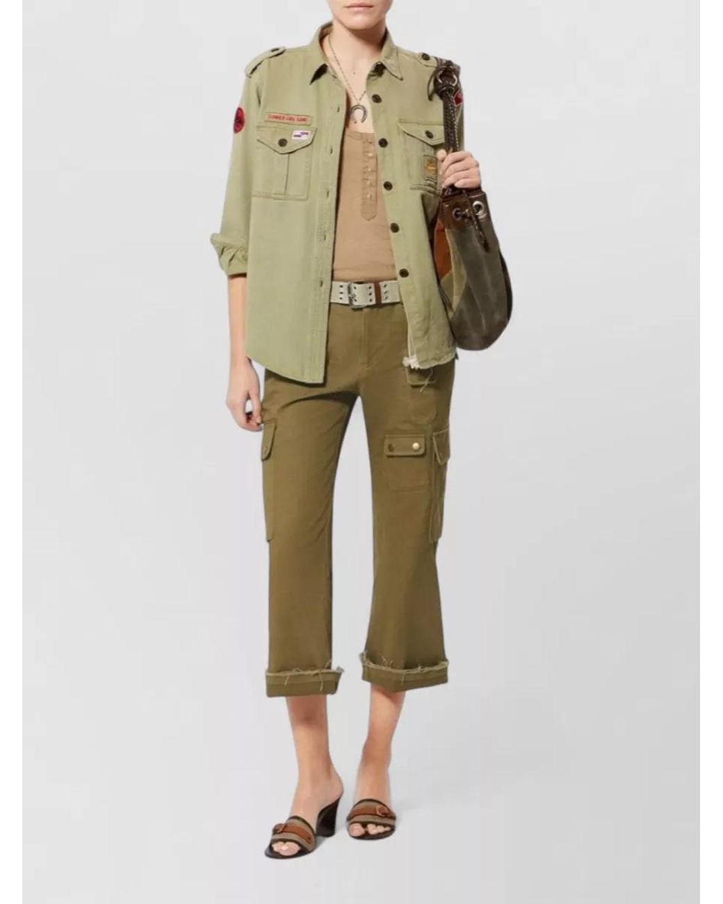 Isabel Marant Green Cotton Straight-Leg Cargo Cropped Trousers