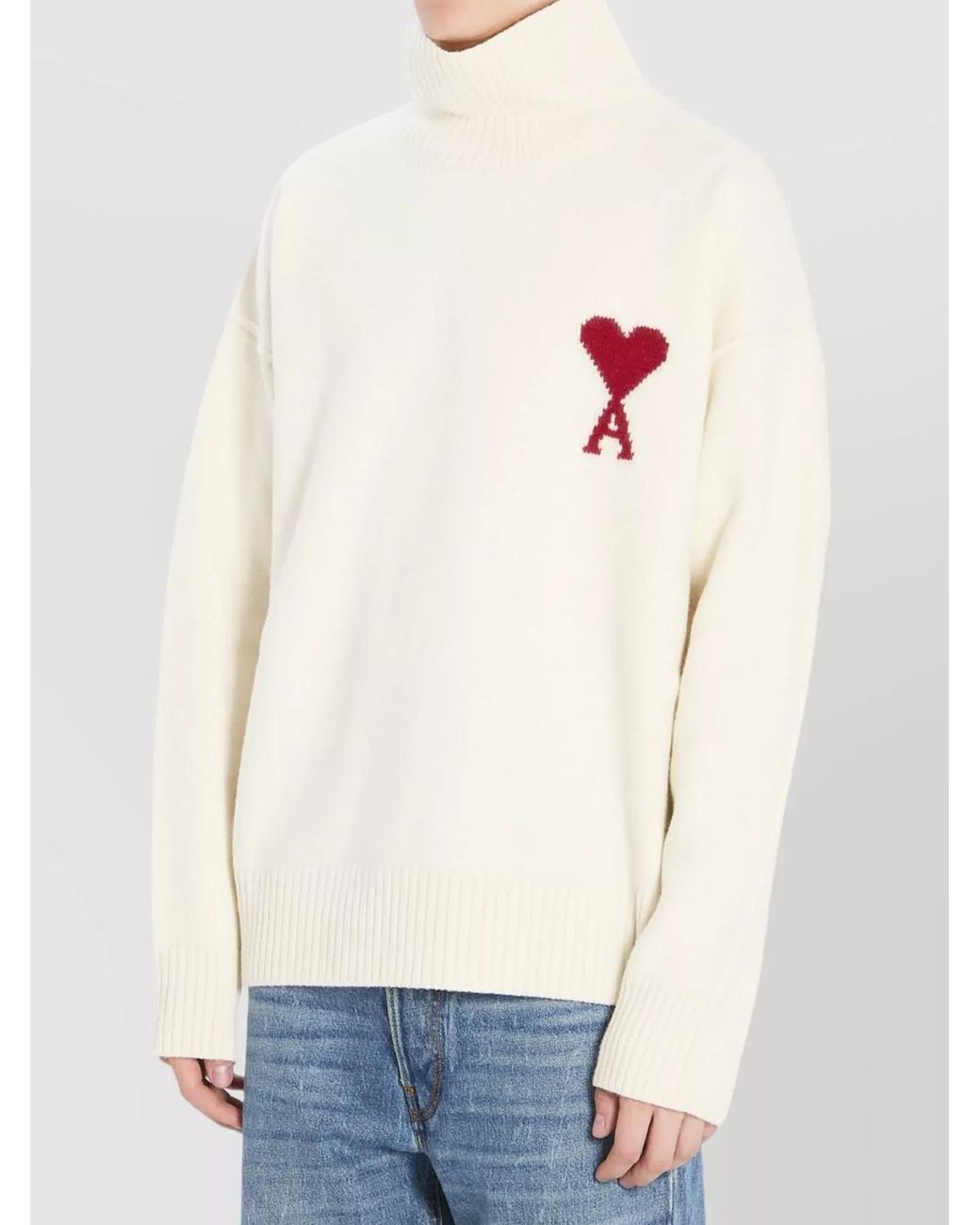 AMI White Ribbed Turtleneck Oversized Virgin Wool Jumper for men