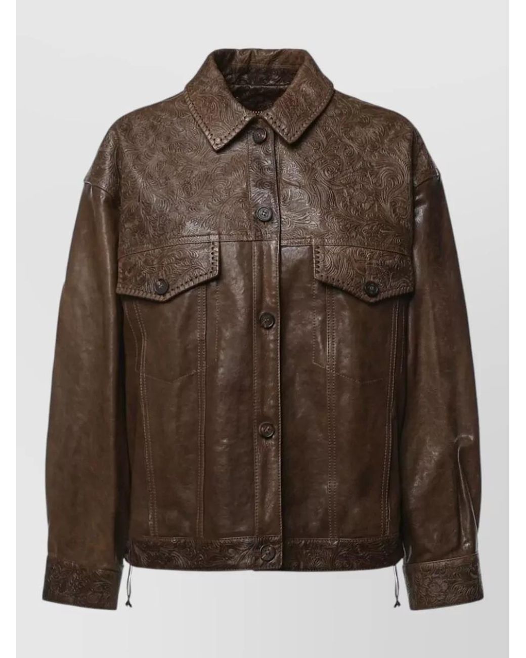 Golden Goose Deluxe Brand Brown Lamb Leather Embossed Shirt Jacket
