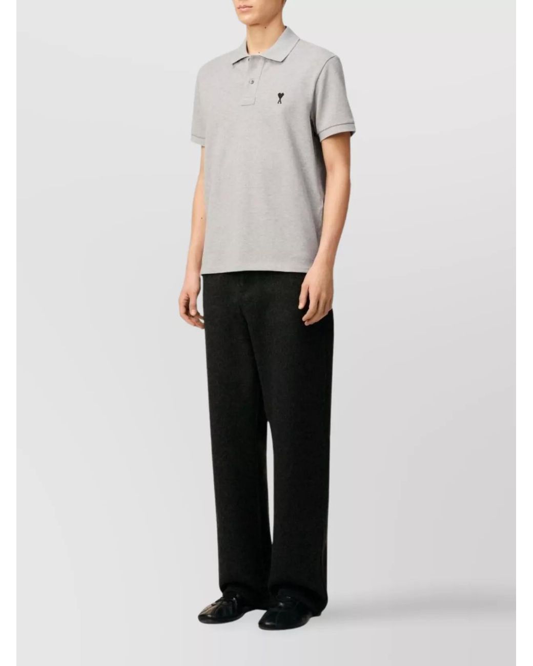 AMI White Cotton Short-Sleeve Polo Shirt for men