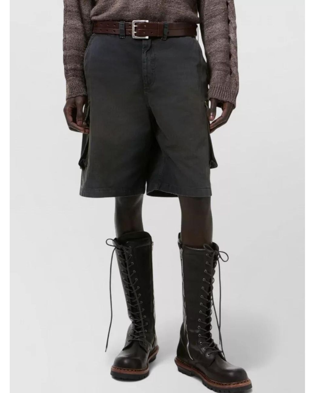 Our Legacy Gray Cotton Herringbone Cargo Shorts for men