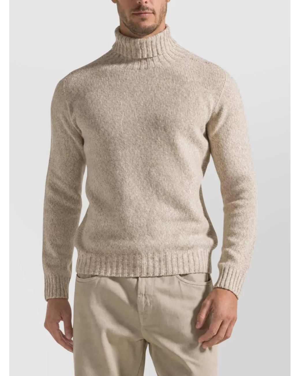 SEVENTY VENEZIA Natural Ribbed Turtleneck Sweater for men