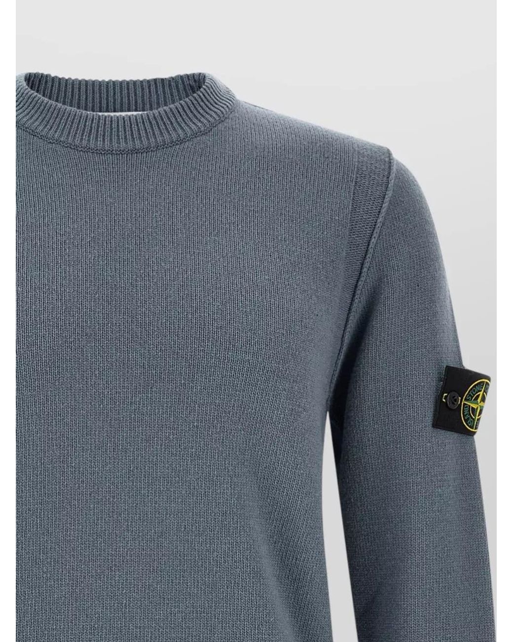 Stone Island Blue Ribbed Wool Crew Neck Jumper for men