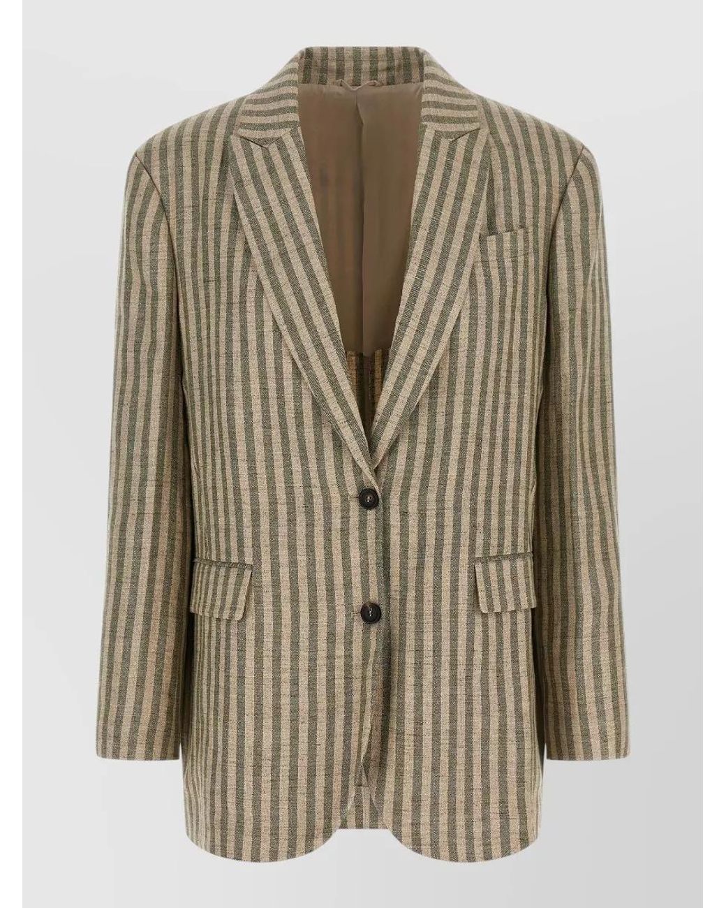 Brunello Cucinelli Natural Striped Single-Breasted Blazer