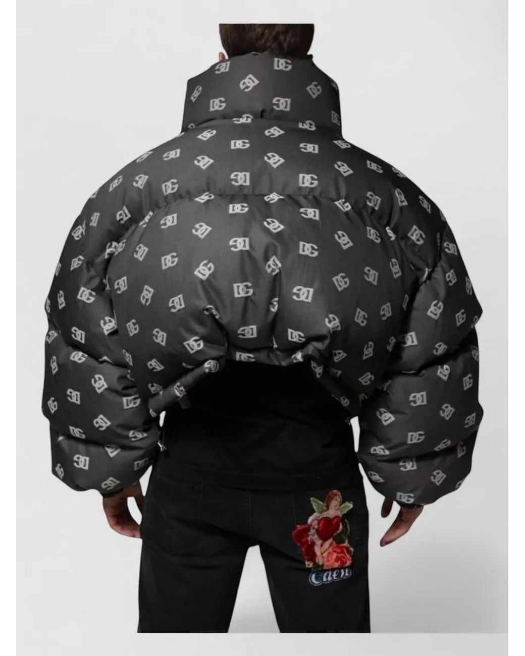 Dolce & Gabbana Black Logo Print Nylon Relaxed-Fit Puffer Jacket for men