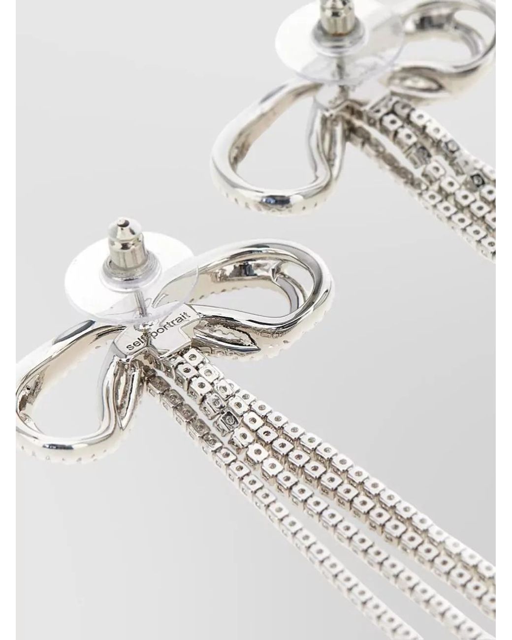 Self-Portrait White Crystal Bow Drop Earrings