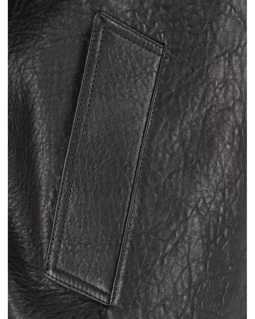 Saint Laurent Black Lamb Leather High-Neck Oversized Coat