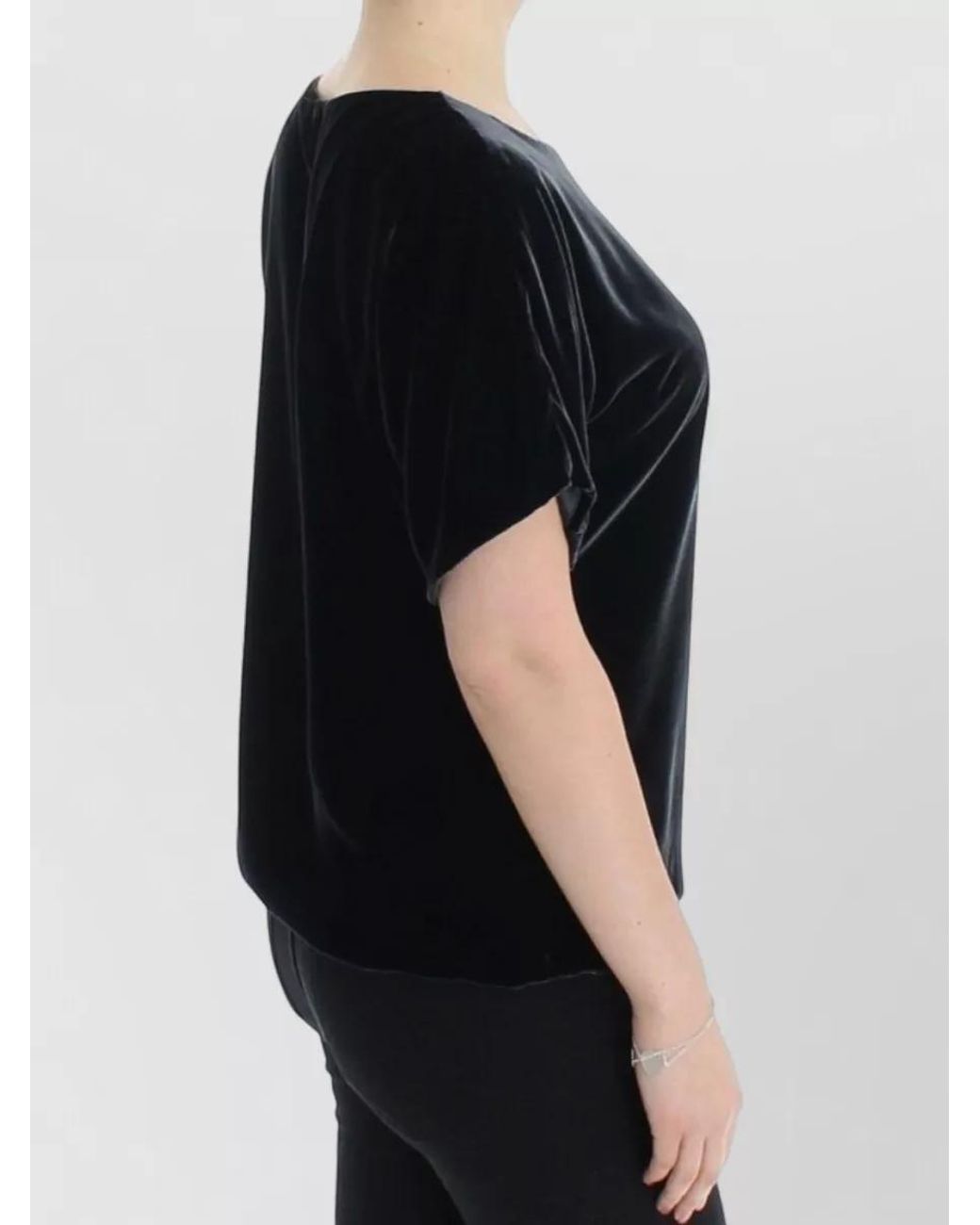 Dolce & Gabbana Black Velvet Short-Sleeve Round-Neck Blouse