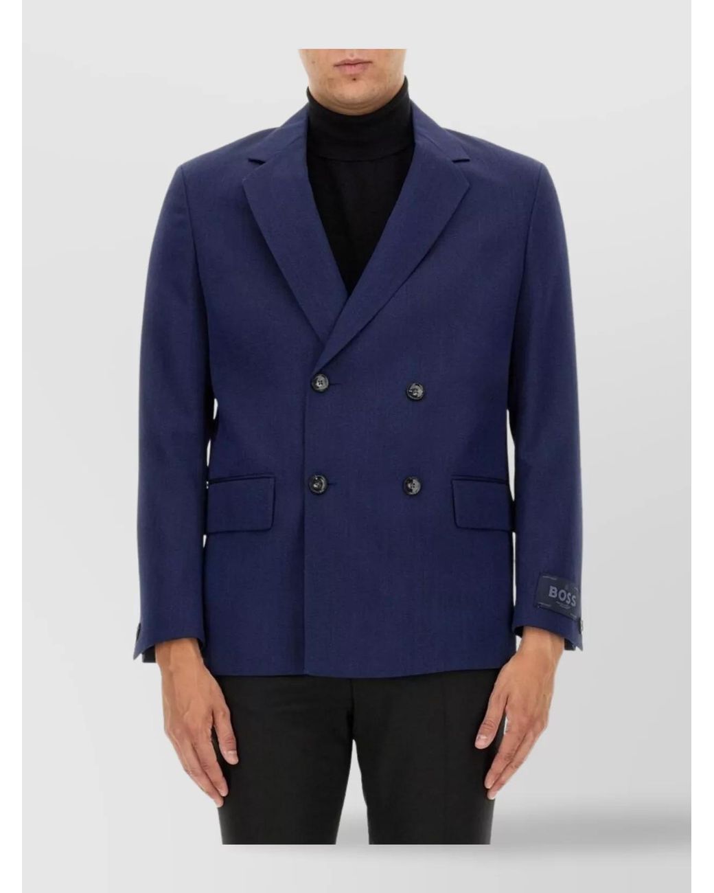 Boss Blue Virgin Wool Double-Breasted Blazer for men