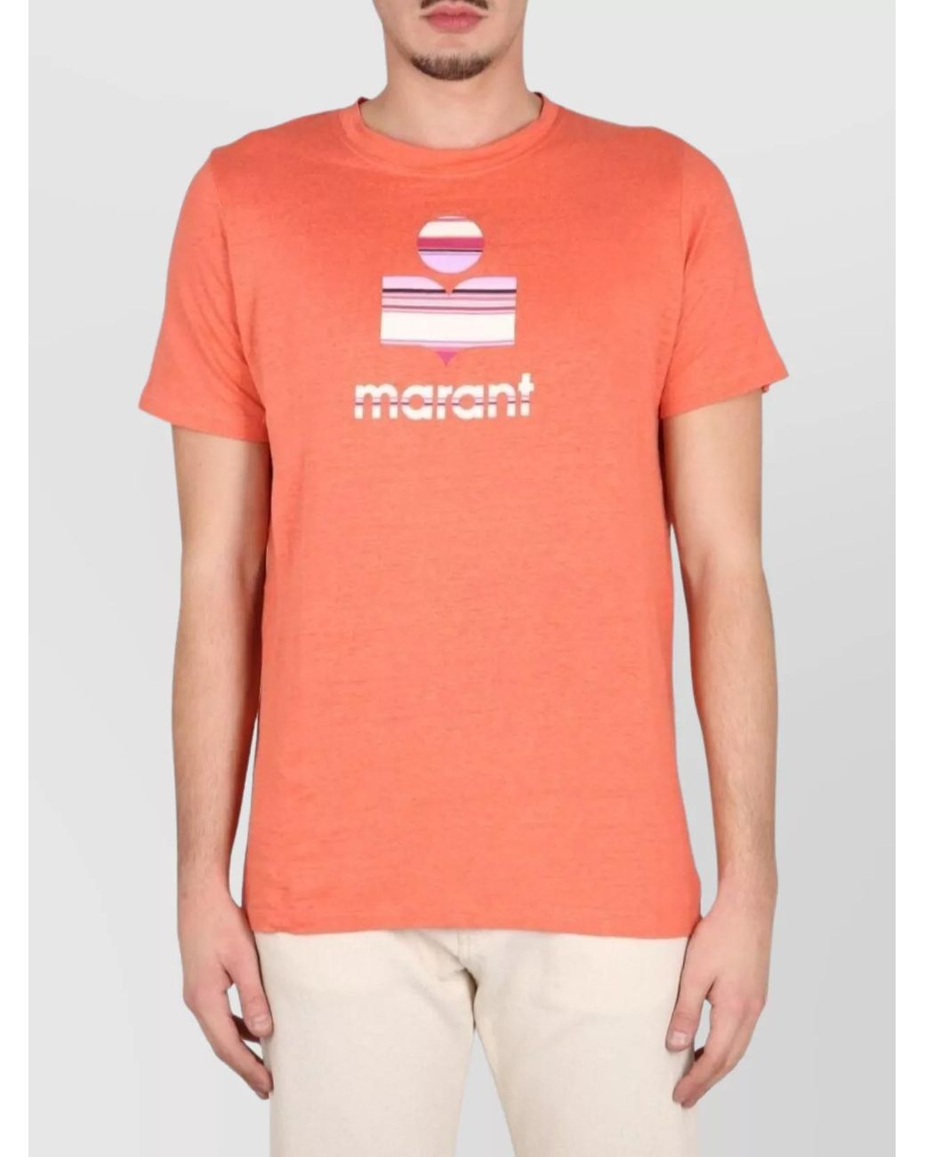 Isabel Marant Orange Linen Logo Print T-Shirt for men