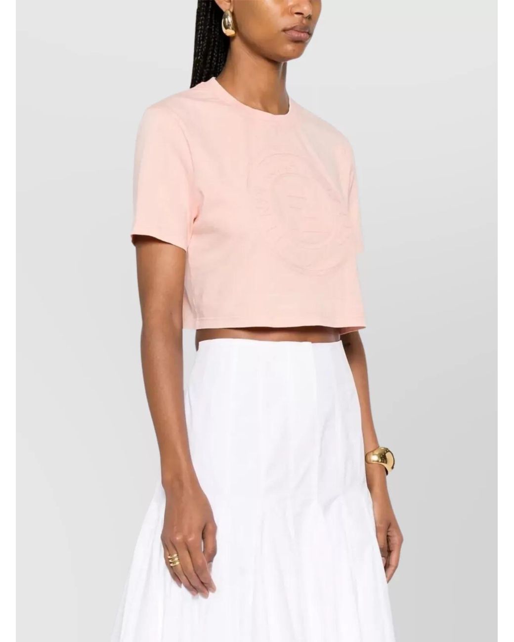 Fendi Pink Cotton Cropped Logo T-Shirt